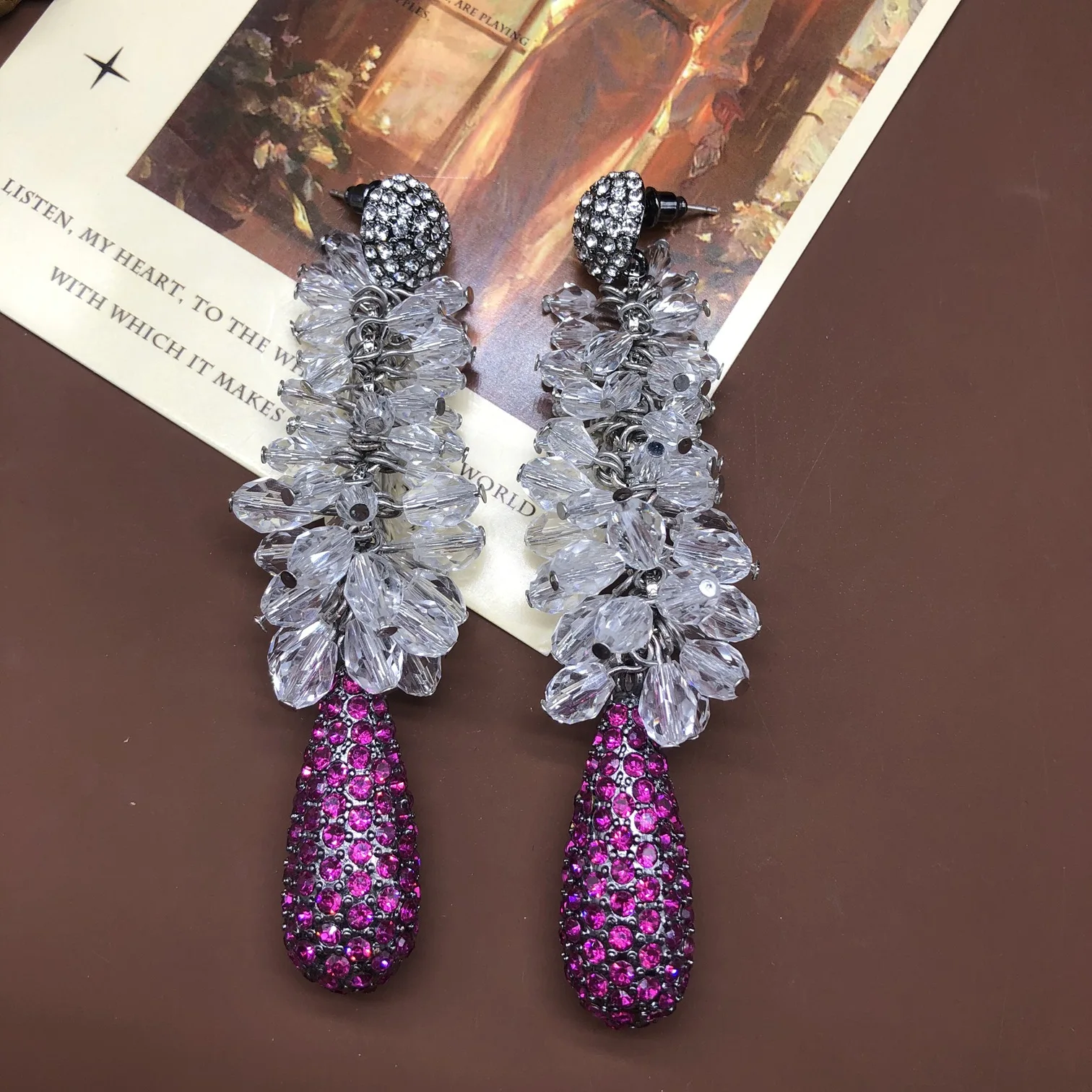 inlaid diamond wheat ears tassel earrings heavy industry fashion elegant temperament stud earrings