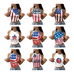 [You're My Secret] Women Crop Top Independence Day American Flag Print Streetwear Sleeveless Summer Camisole Harajuku Clothing