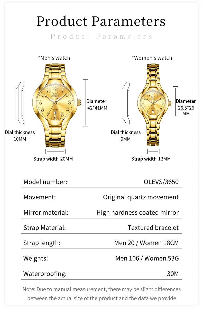 OLEVS 3650 New Couple Watches Pair for Men Women Stainless Steel Waterproof Auto Date Luminous Lover's Quartz Wristwatch Sets