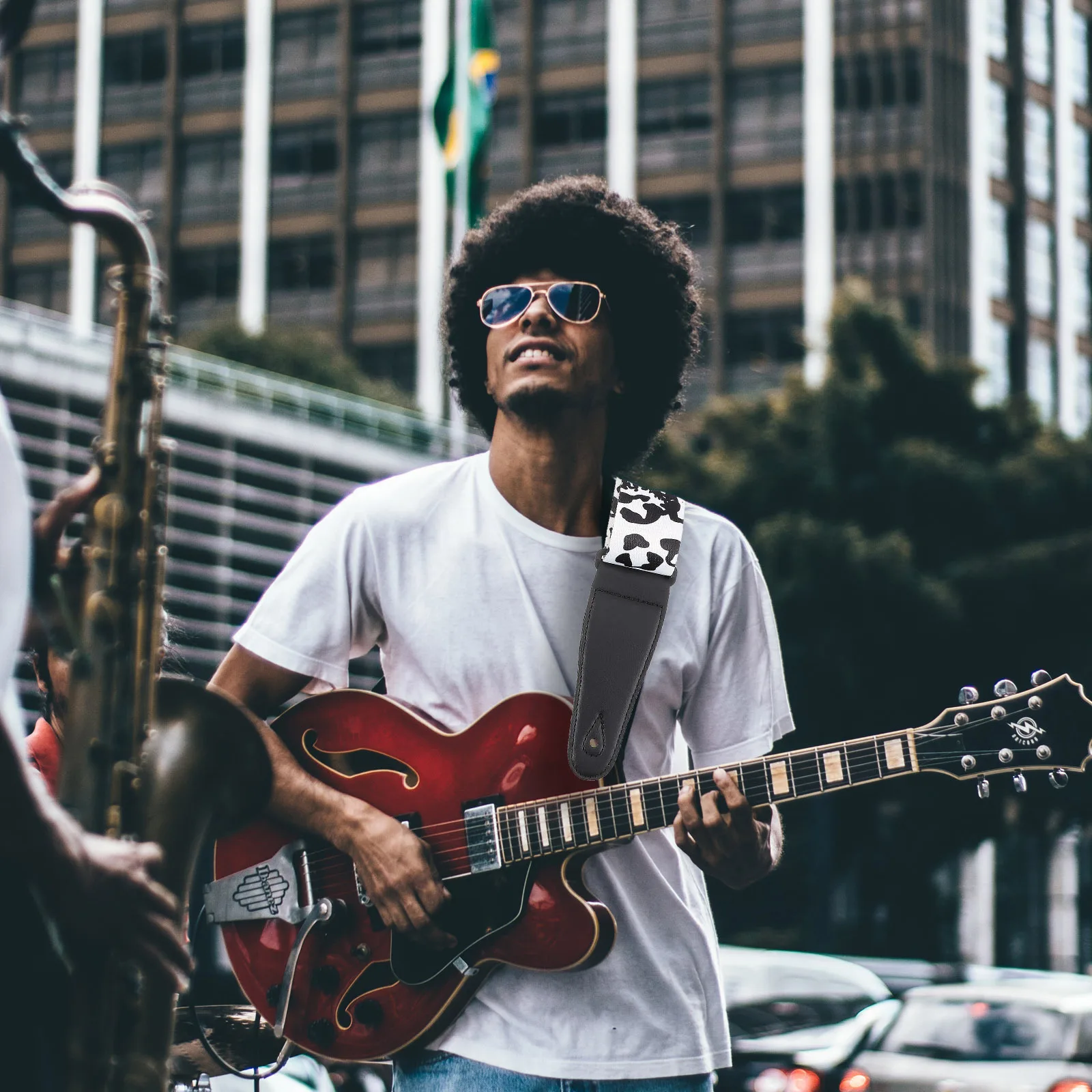 

Printed Guitar Shoulder Strap Polyester Adjustable Durable Guitar Belt for Electric Acoustic Instrument Use Polyester Strap