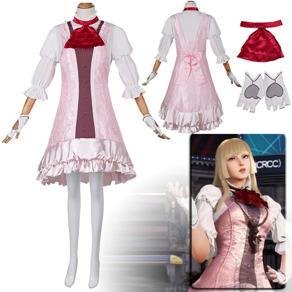 Anime Game Tekken8 Role Play Women Costume Dress Bow Tie Gloves Anime Game Tekken8 Fancy Cloth Halloween Party Disguise Suit