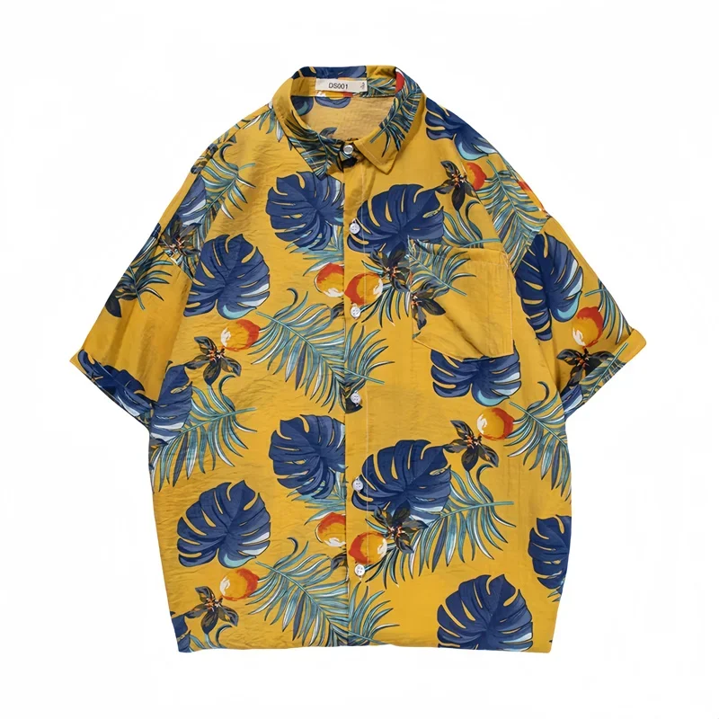 

Men's Summer Thin Casual Floral Shirt Retro Handsome Hawaiian Beach Oversized Loose Fitting Short Sleeve Print Shirt Coat