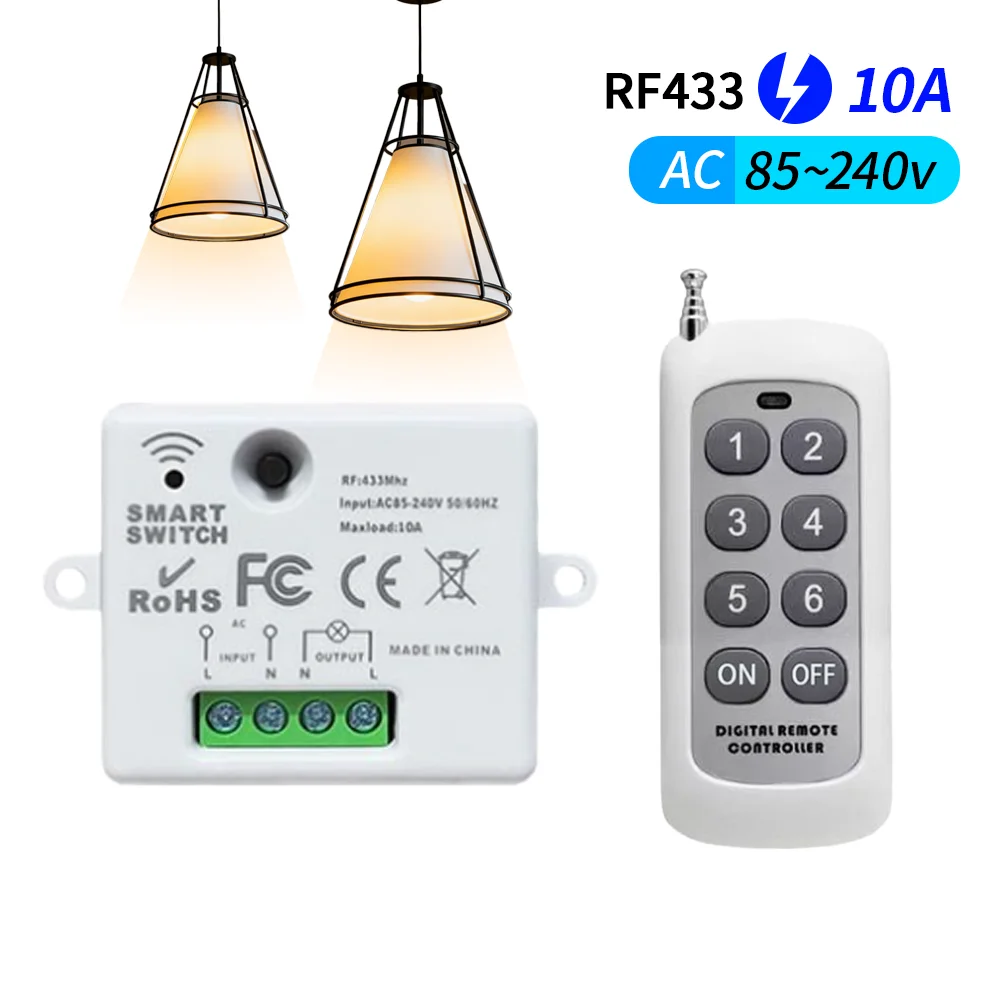 Wireless Remote Control Switch 433Mhz 85V 240V 10V Universal Relay Mini Receiver Remote Control for LED Lamp