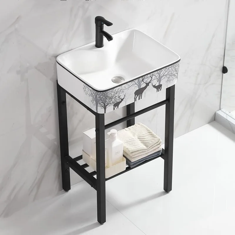 

Small apartment floor-to-ceiling wash basin balcony bracket bathroom wash integrated ceramic wash table