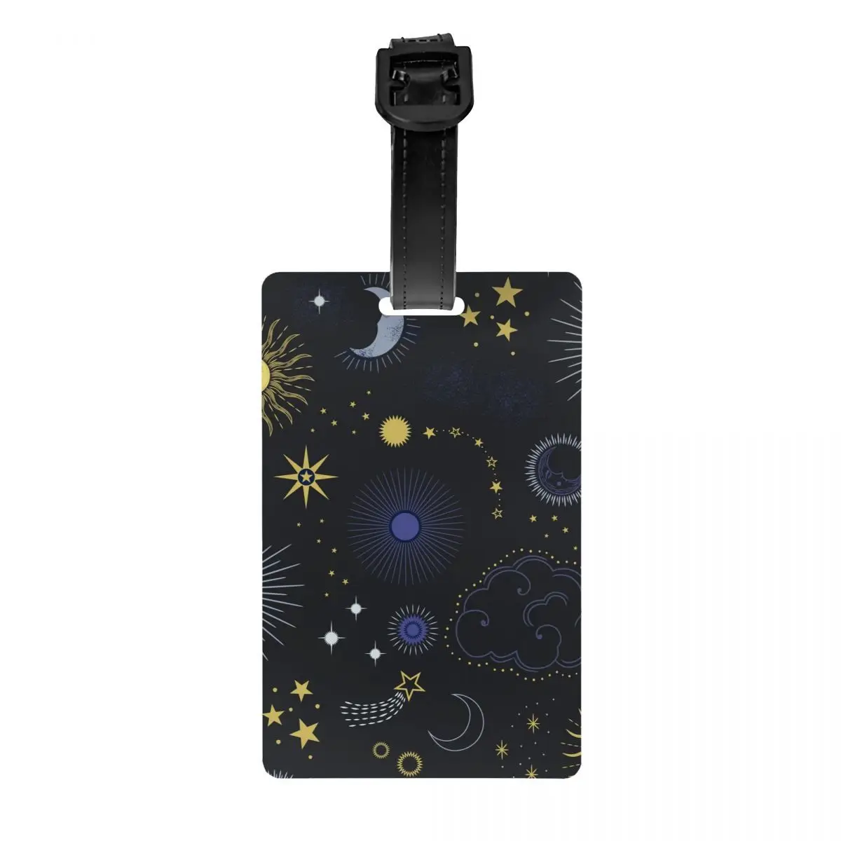 Custom Celestial Skies On Black Luggage Tag Sun Moon and Stars Suitcase Baggage Privacy Cover ID Label