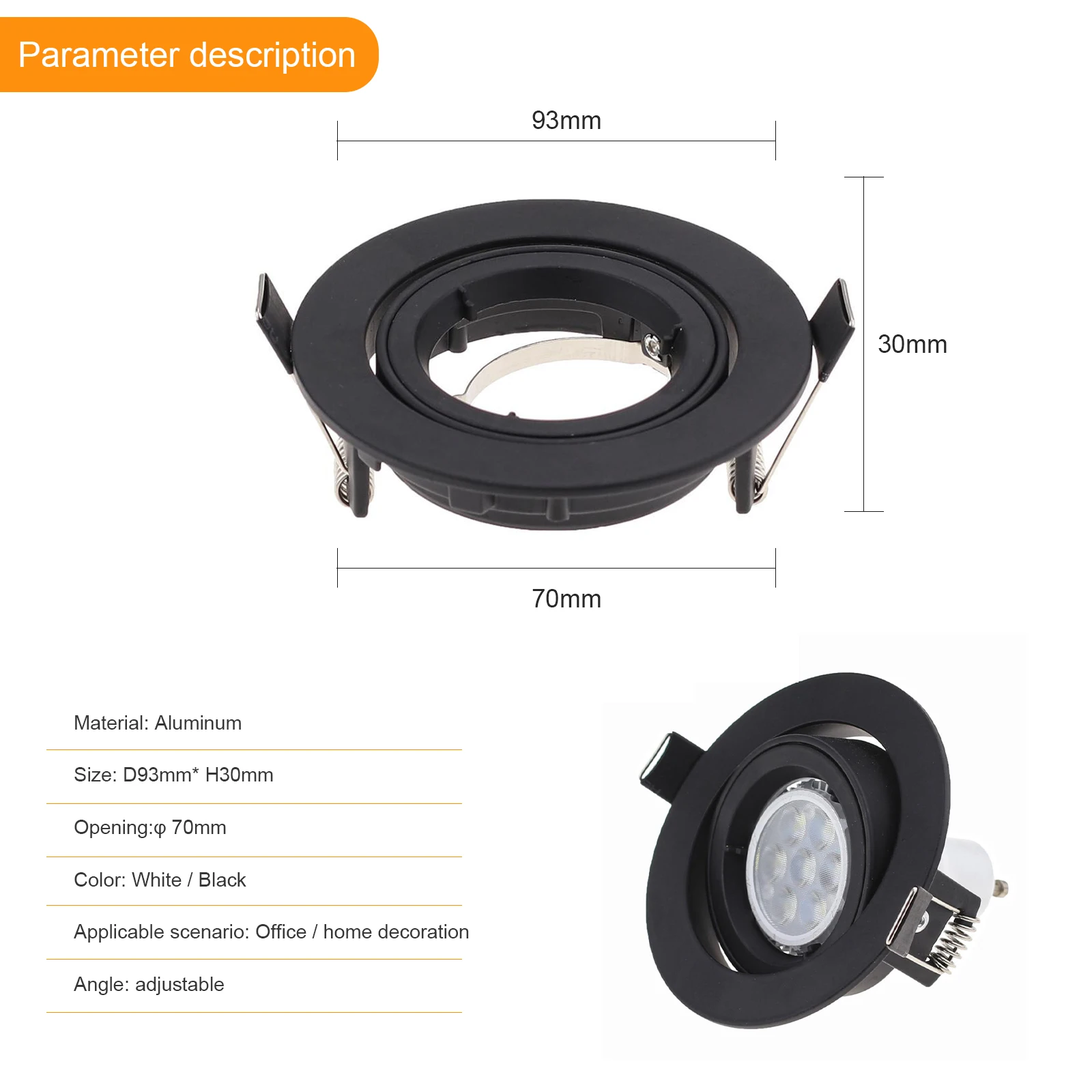 Round Alumínio LED Teto Spot Light Frame, Embeded Luminárias, GU10 MR16 Montagem, 2Pcs