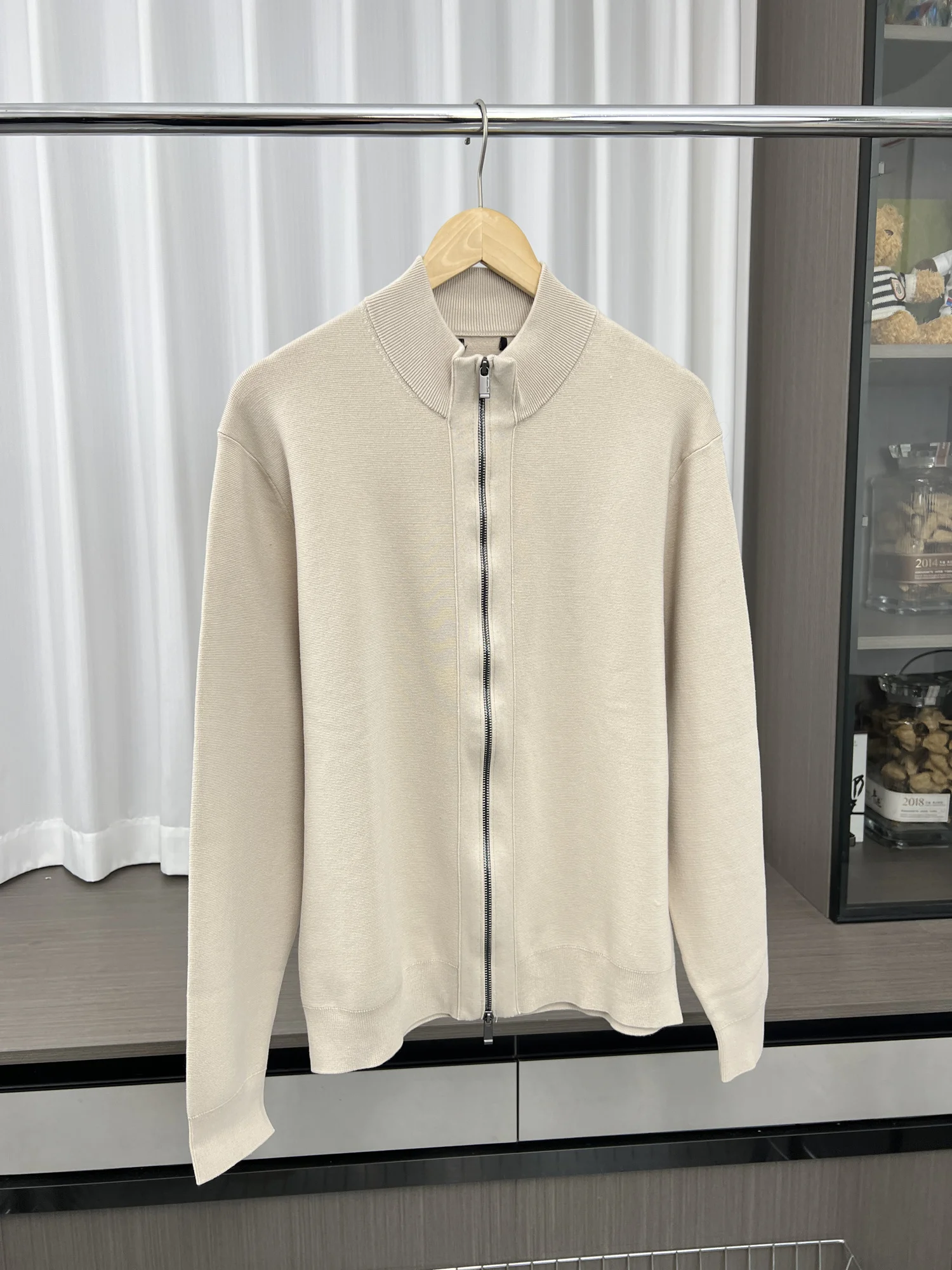 

Вязаный хлопковый кардиган на молнии с воротником-стойкой для мужчин, осенне-зимний, свободного кроя, длинный рукав, молодежный стиль, модный жакет