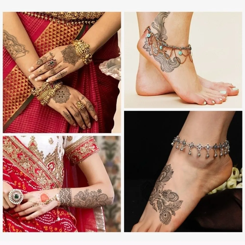 

Water Transfer Decals Mandala Henna Tattoo Stickers Fake India Mehndi Flower Henna Temporary Tattoo Waterproof Instant