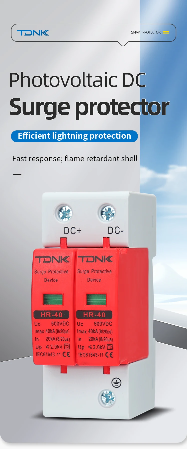 Überspannungsschutzgerät der TDNK DC2P-Serie 500 V 600 V 800 V 1000 V für den Blitzschutz des Photovoltaik-Solarsystems – Detail 1