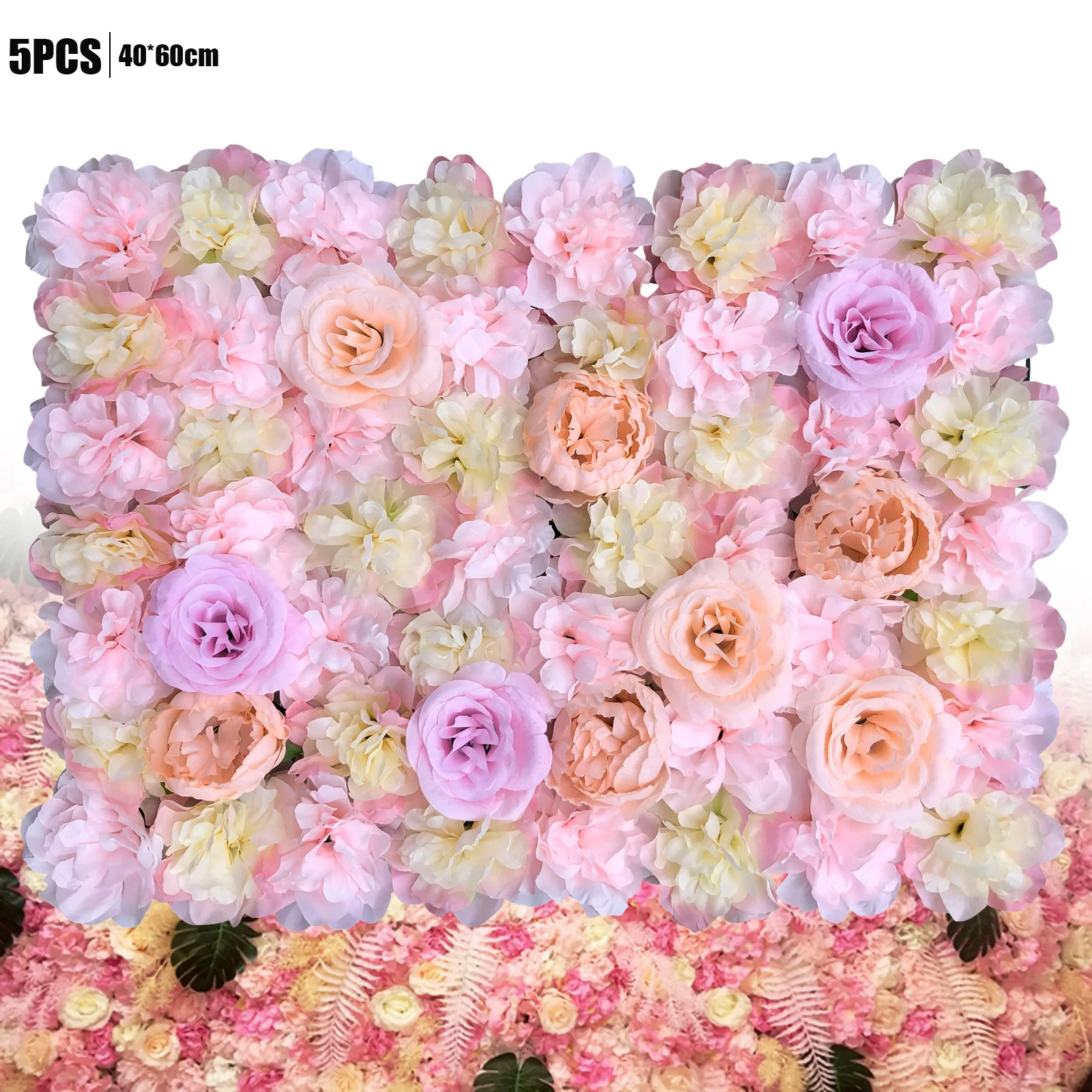 

5 PCS Flower Wall Panels 3D Silk Rose Floral Wall Decorative Faux Flower Wall Background