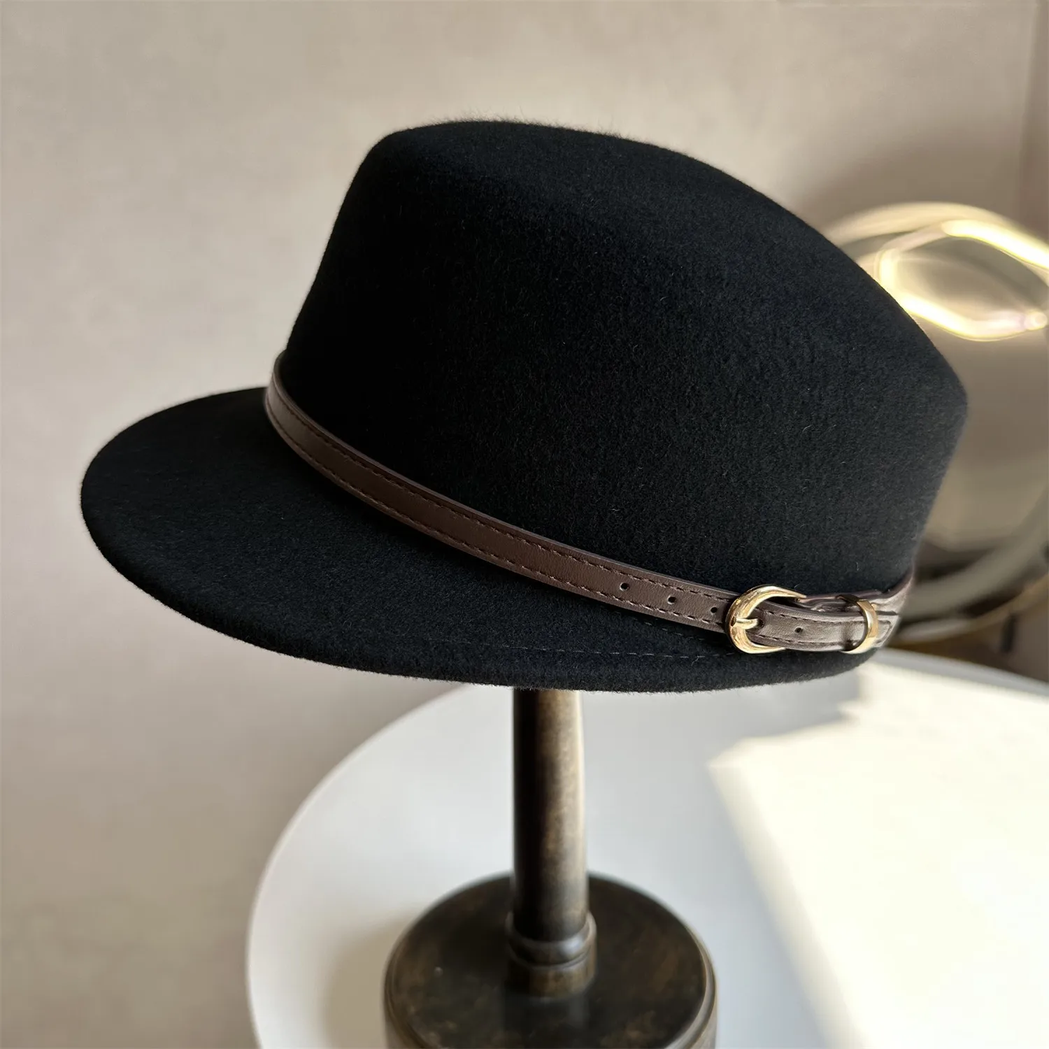 Short Brim Molded Rider Hat Women 100% Wool Hard Felt Elegant Fall Winter Street Versatile Headwear Fashion Outdoor