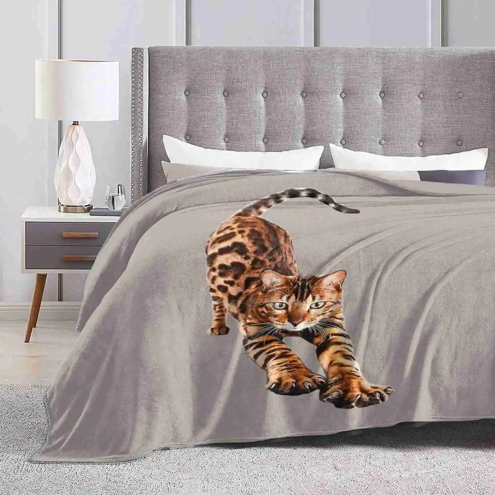 Bengal Cat Stretching New Selling Custom Print Flannel Soft Blanket Bengal Kitten Bengal Cats Leopard Spotted Bengal Rosetted