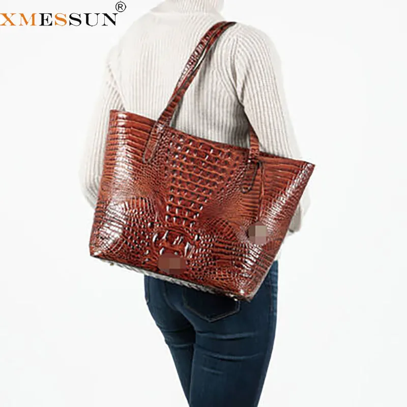 XMESSUN New Crocodile Pattern Shoulder Bags for Women Luxury Composite Bag 2026 Fashion Designer Lady PU Leather Shopping Bag