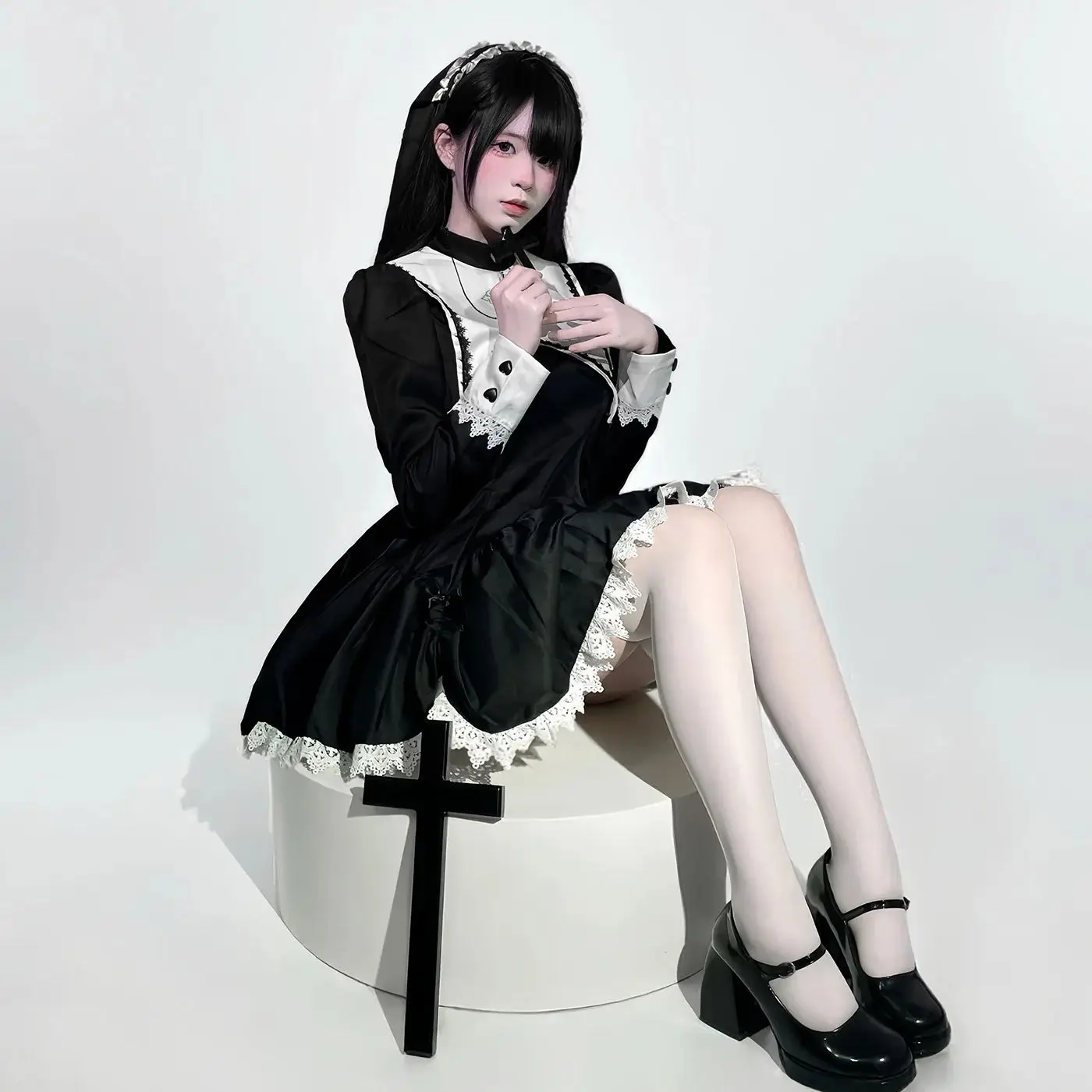 GC 2026 Black Goth Nun Lolita Dress Cosplay Costume Girl Woman Anime Maid Waiter Dress Trending Party Stage Costumes