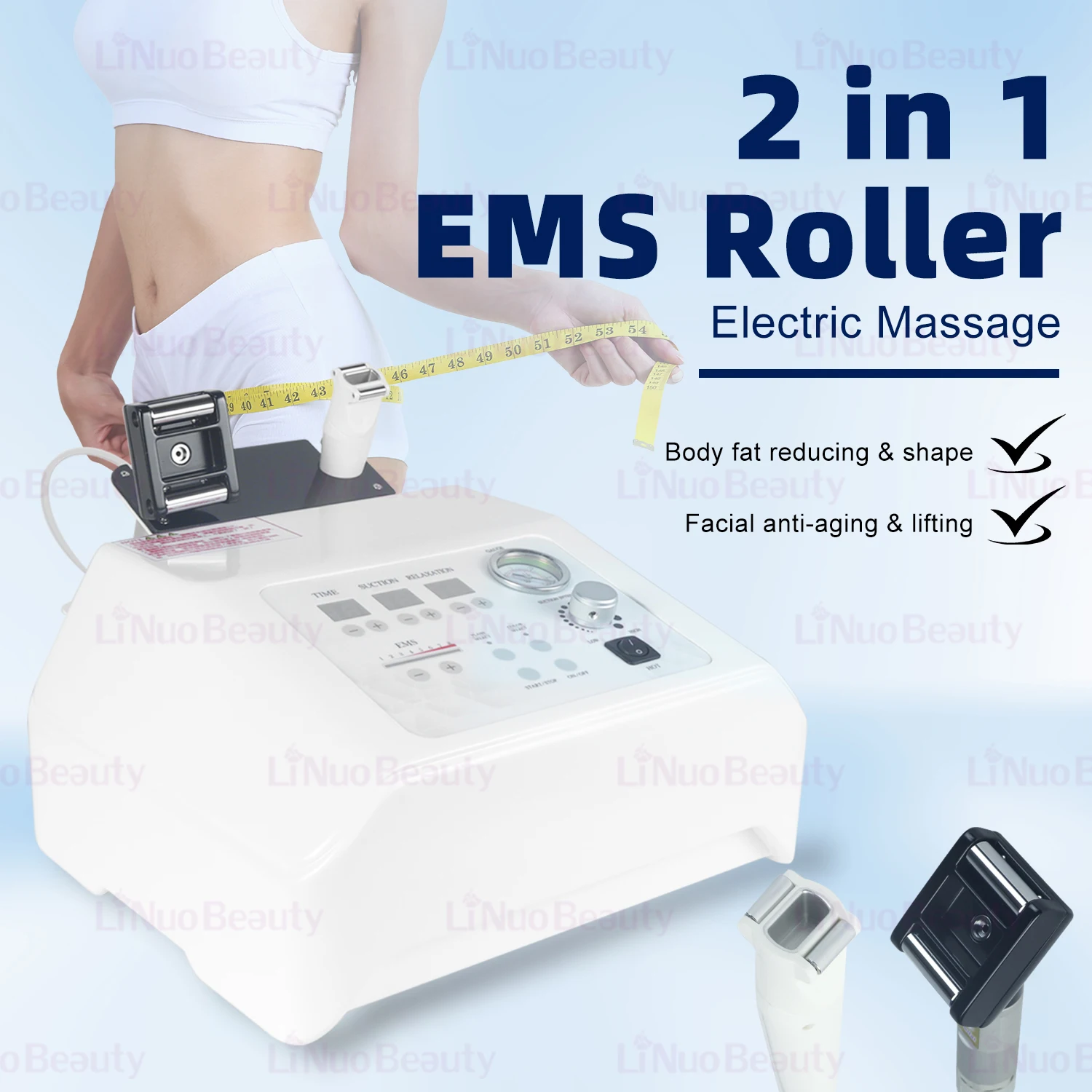 Portable Body Shaping Machine for Neck Face Lifting 2 Handles Vela 360 Degree EMS Vacuum Roller Massager for Skin