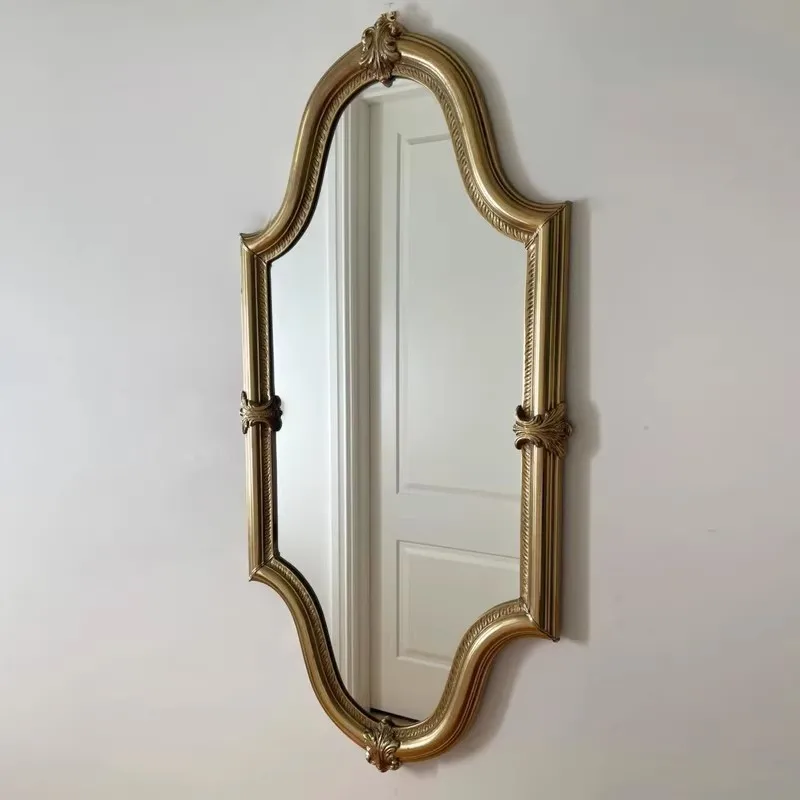 European Baroque Art Retro Decorative Mirror Luxury-Style Hotel Wall-Mounted Bedroom Customization Wooden Frame Dressing Mirror