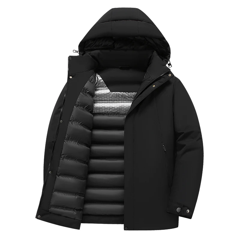 

Men's Graphene Warm Loose-Fit Versatile Hooded Down Cotton Coat Men's Casual Light Business Mid Length Cotton Padded Jacket
