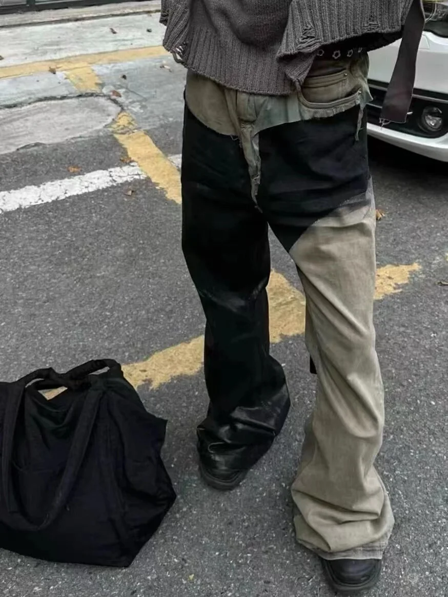 

RO Sle Waed Vintage Wide Leg Micro Flared High Street Design Jeans Men Women Trendy Casual Pants Youth Energy Pure Color