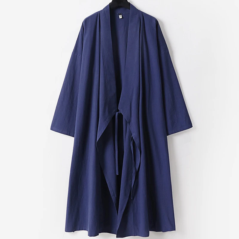 

Large Size Men Kimono Cardigan Yukata Haori Long Bathrobe Gown Traditional Japanese Clothing Loose Cotton Linen Samurai Costume