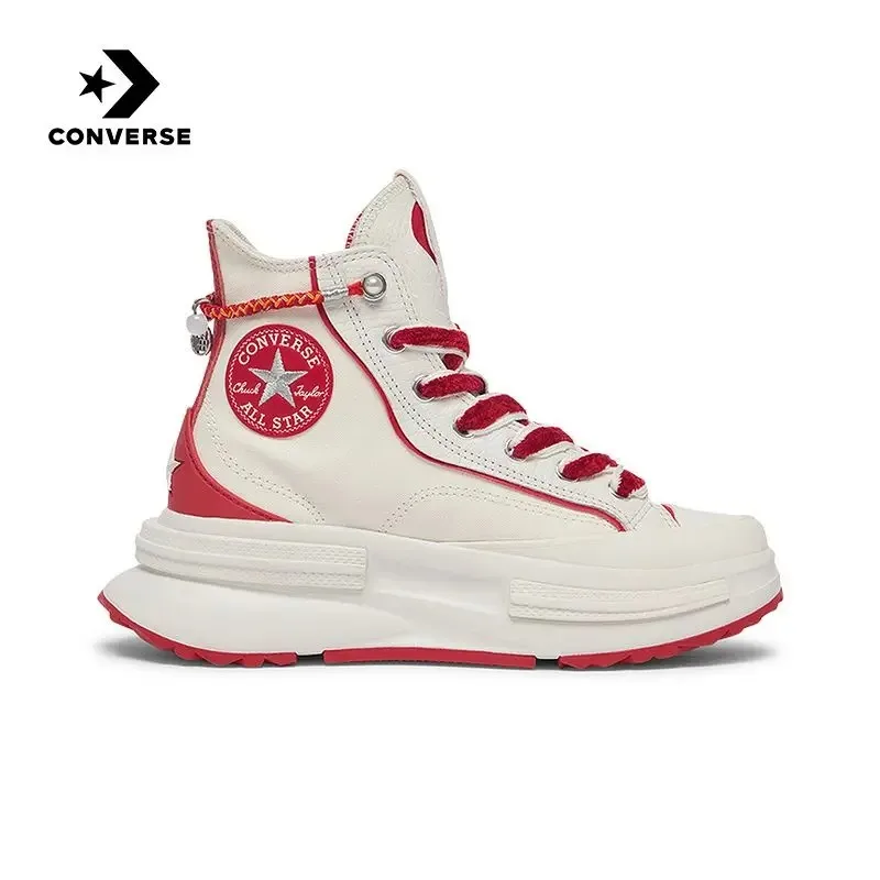 Converse Run Star Hike Weiß Schwarz Gum Stoßdämpfung Verschleißfeste High-Top-Leinwandschuhe mit dicker Sohle für Herren und Damen