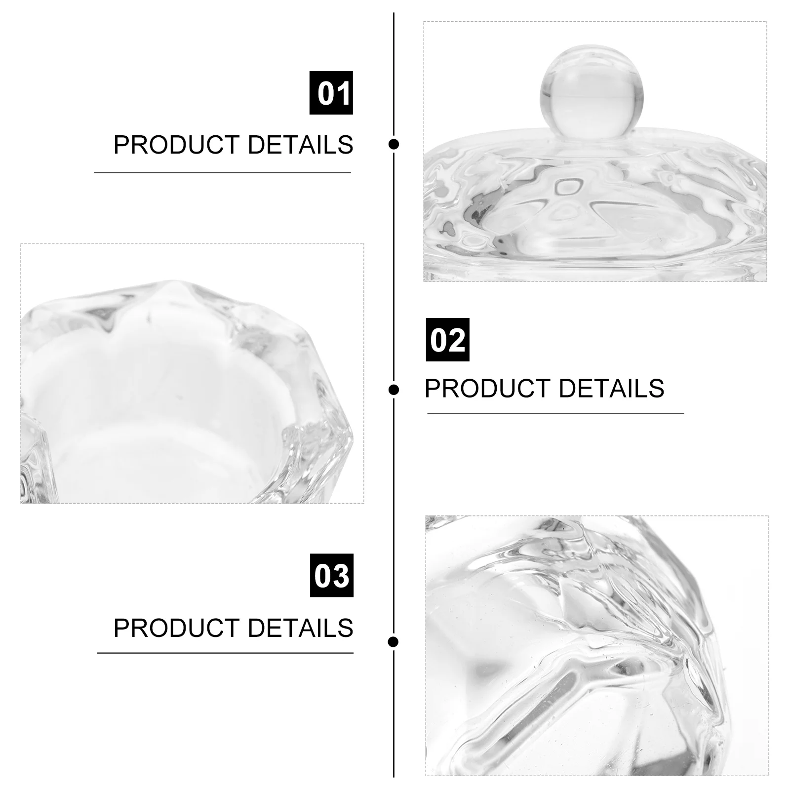 3Pcs Crystal Glass Nail Art Cup Bowl Dish Tools Durable Refillable Easy Clean Spill Proof Acrylic Liquid Powder Container