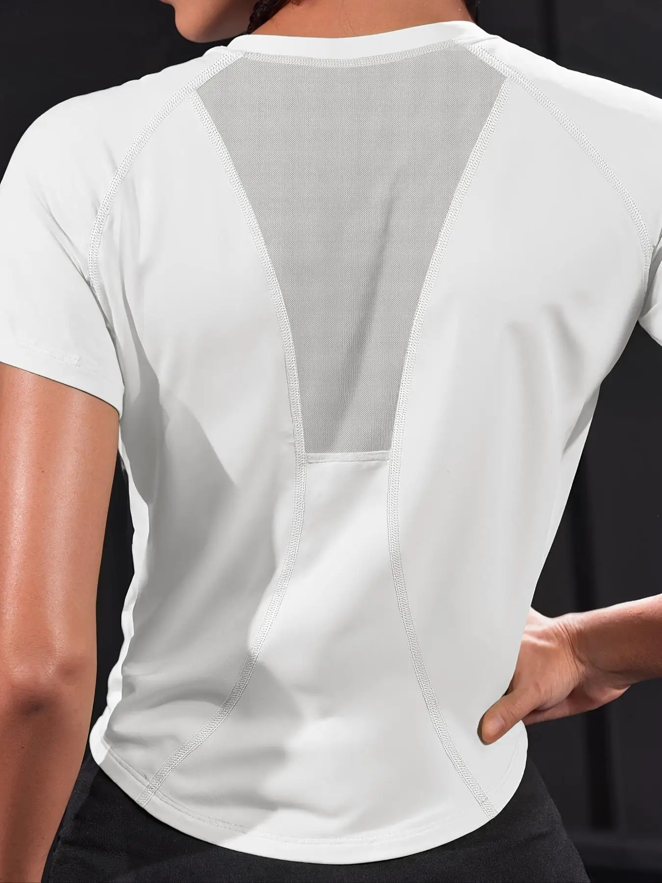 Breathable Mesh Back Women's Sporty T-Shirt, Short Sleeve Fitness Training Top, Loose Fit, All Seasons, Plain Pattern