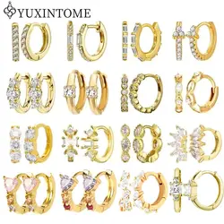 925 Sterling Silver Needle Geometric White Zircon Hoop Earrings For Women Luxury Gold Earrings Fashion Party Jewelry Accessories