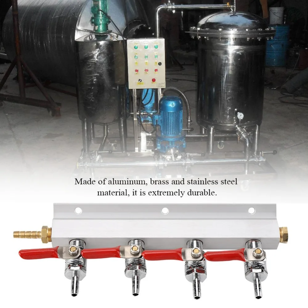 4 Way Gas Manifold Splitter Hose Clamps Independent Shut Off Beer Keg Splitter Integrated Check Valves Barb Fitting