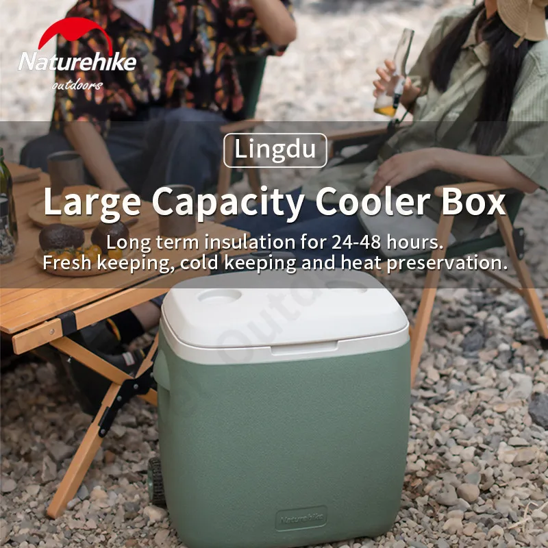 Naturehike 38L Trolley Cooler Box Food Cold Storage Portable Pull Rod Roller Box Outdoor Camping Picnic 24-48h Keep Fresh PP