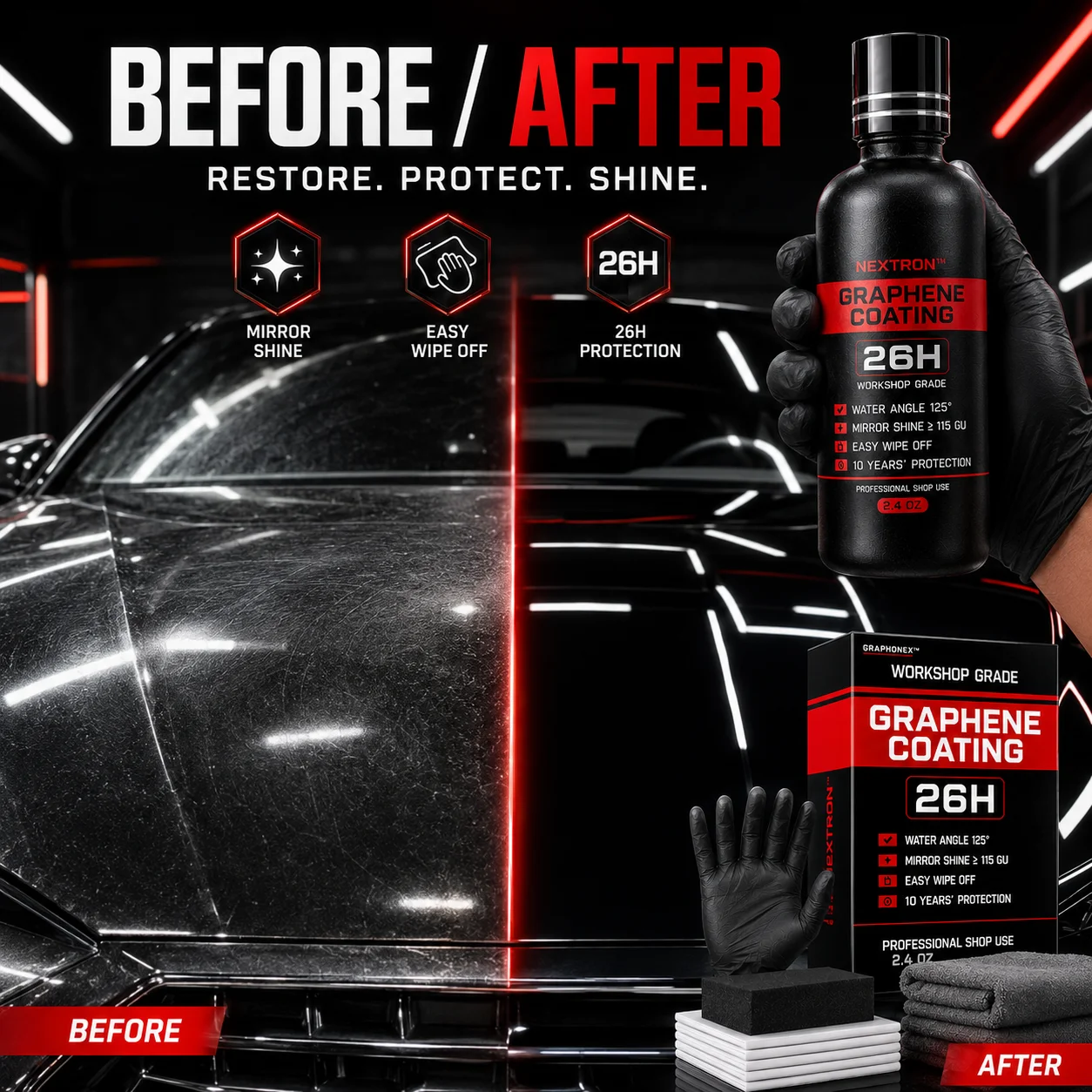 Graphene Ceramic Coating 26H –with Self Healing and UV Track Technology Car Detailing Professionals 10+ Years of Protection
