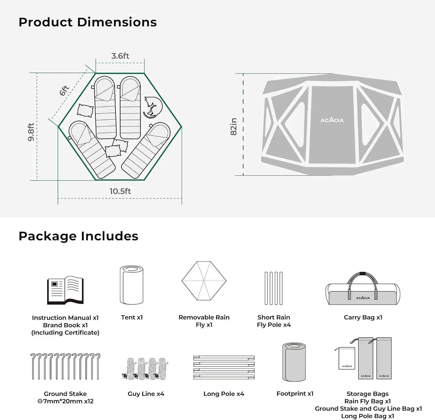 Camping Tent XL, 4-6 Person Large Family Tent with 6'10'' Height, 2 Doors, 8 Windows, Waterproof Pop Up Easy Setup Hub Tent