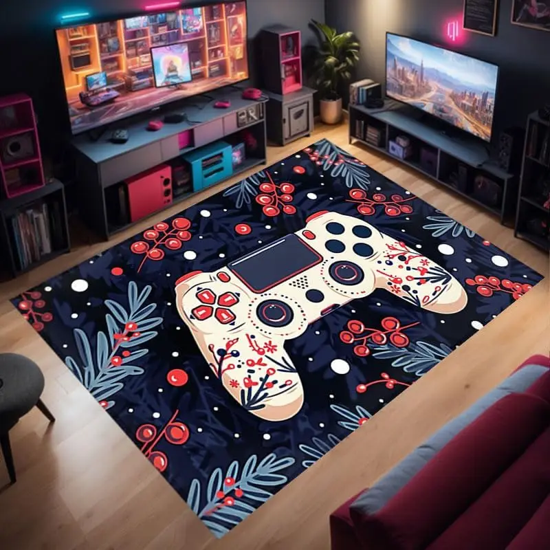 Game Animation Gamer Area Rug for Bedroom Boys Teen Print Gamepad Area Rug Living Room Mat Home Decor Floor Rug Non-Slip