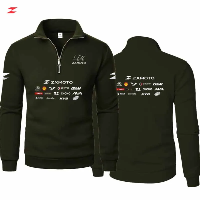 

2026 ZX MOTO logo men's fall-winter fashionable stand-up collar half-zip solid-color long-sleeve sports shirt - thick m