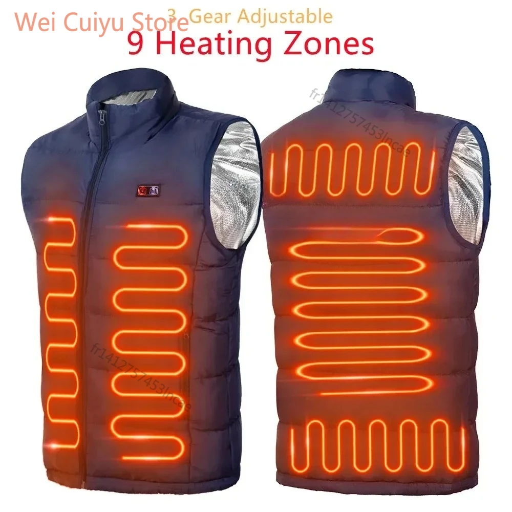 Nouveau 9 Places gilet chauffant hommes femmes Usb veste chauffante chauffage vêtements thermiques chasse hiver mode veste thermique noir 5XL 6XL