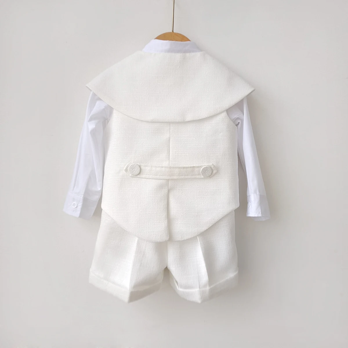 Kid Clothing Set 9 Month-4 Y Birthday Dress Boy Girl Costume White Fashion Suit Gentleman Shawl Vest Shorts With straps Hat 5PCS