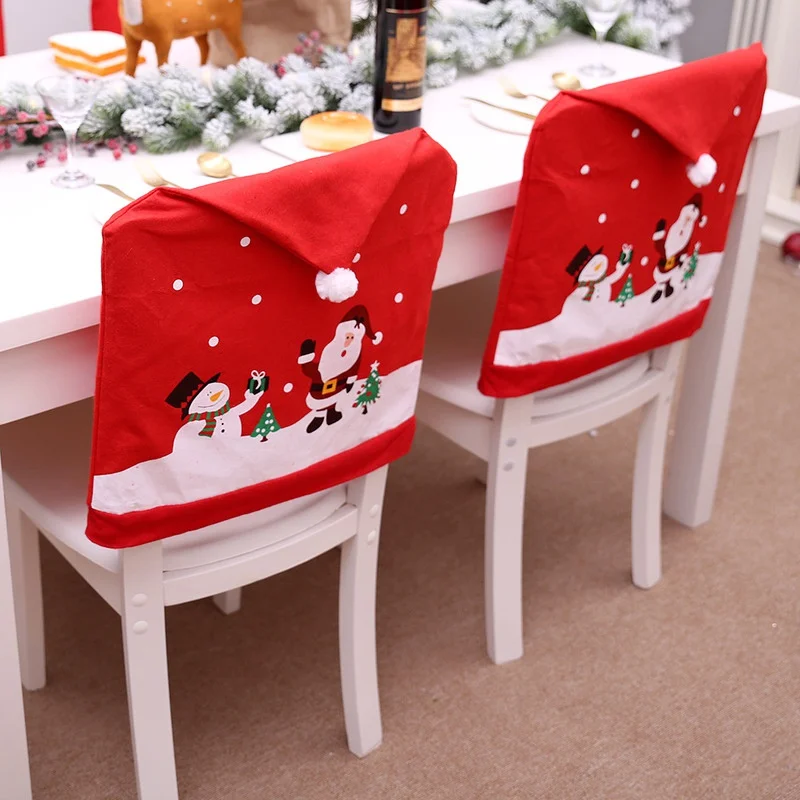 2026 Red Santa Claus Hat Christmas Chair Cover Chair Back Cover Merry Christmas Decor  New Year Home Xmas Gift Decor