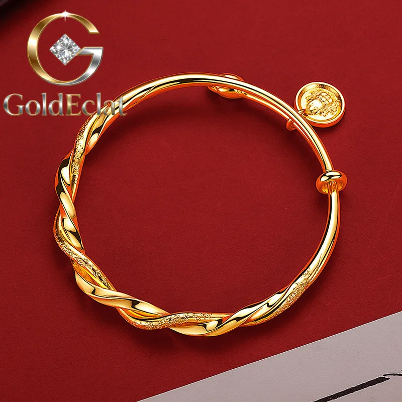 

GoldEclat Luxury 24K 9999 Pure Gold real gold Women's Brilliant Face Twist Yellow God of Wealth Lotus Pod Bracelet
