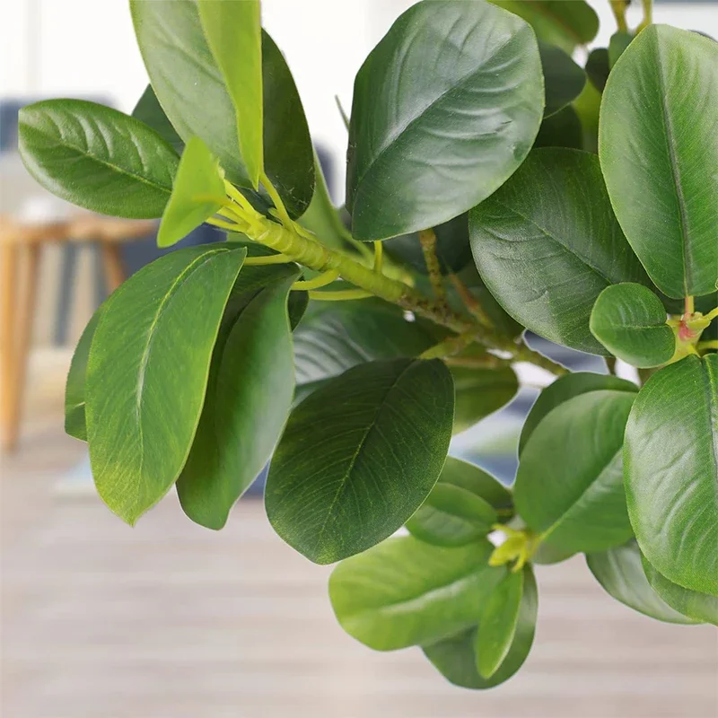 Artificial Ficus Plants Branches Plastic Fake Leafs Green For Home Garden Room Shop Decoration Fake Greenery With Long Branches