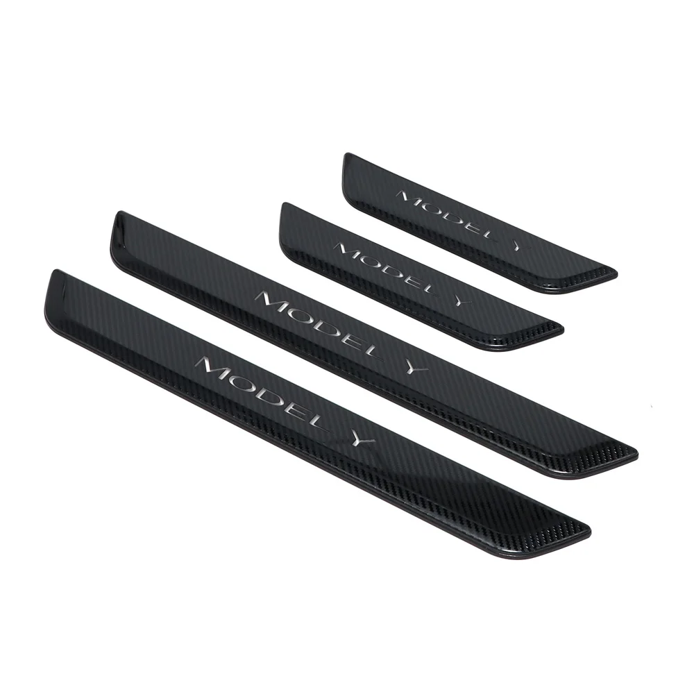 Wireless LED Illuminated Door Sills Model3 Edge Protector For Tesla Model 3  Y Anti-slide OEM Look Caborn Fiber Finishing