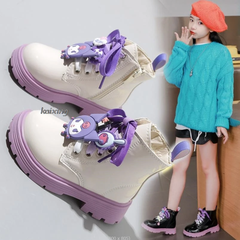 Zapatos Niña Children Boot Lovely Kuromi Melody Winter New Girl Boots Fashion Leather Boot Princess Child Shoes Cute Ankle Boot