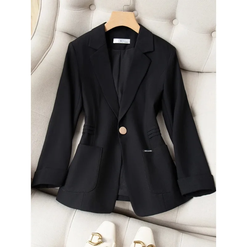 Spring Autumn Women Suit Blazer 1 Piece Pink Black One Button Slim Fit Jacket Lady Business Work Wear Formal Coat Cotton Outfit