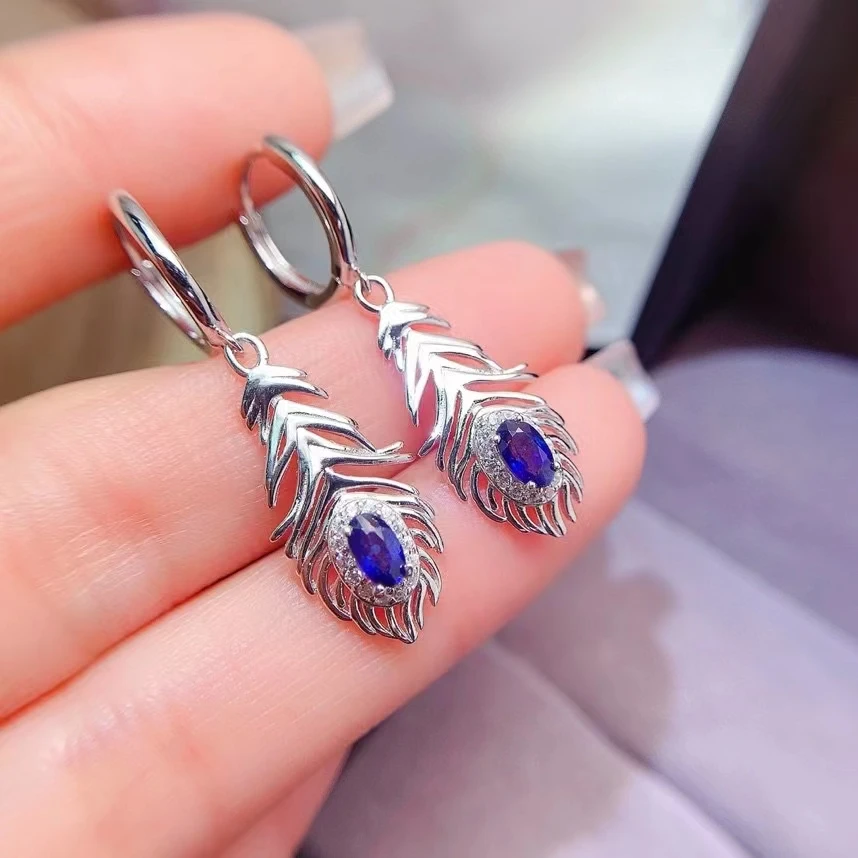 Royal Blue Sapphire Drop Earrings for Party 3mm*5mm Total 0.5ct Natural Sapphire Earrings 925 Silver Gemstone Jewelry