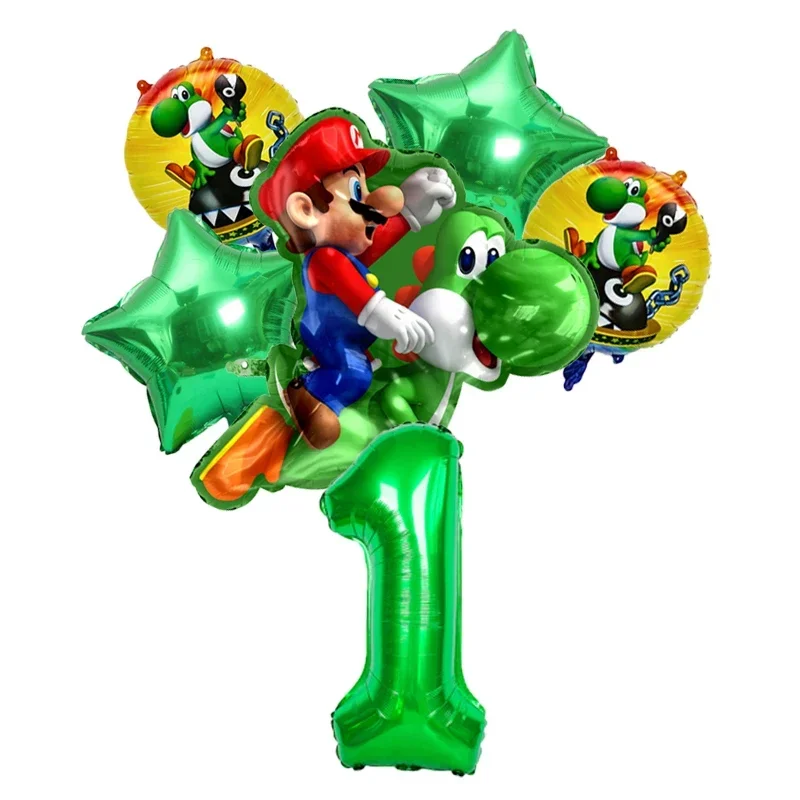 6PCS Super Mario Number Balloons Set Birthday Balloon Suit Party Decoration Game Stars Mushroom Ballon Ornament Accessories