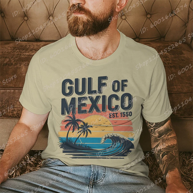 

Retro Gulf of Mexico Print T-shirts For Men Mexico Beach Sunset Vintage T-shirt, Casual Short Sleeve Crew Neck Men T-shirts Tops