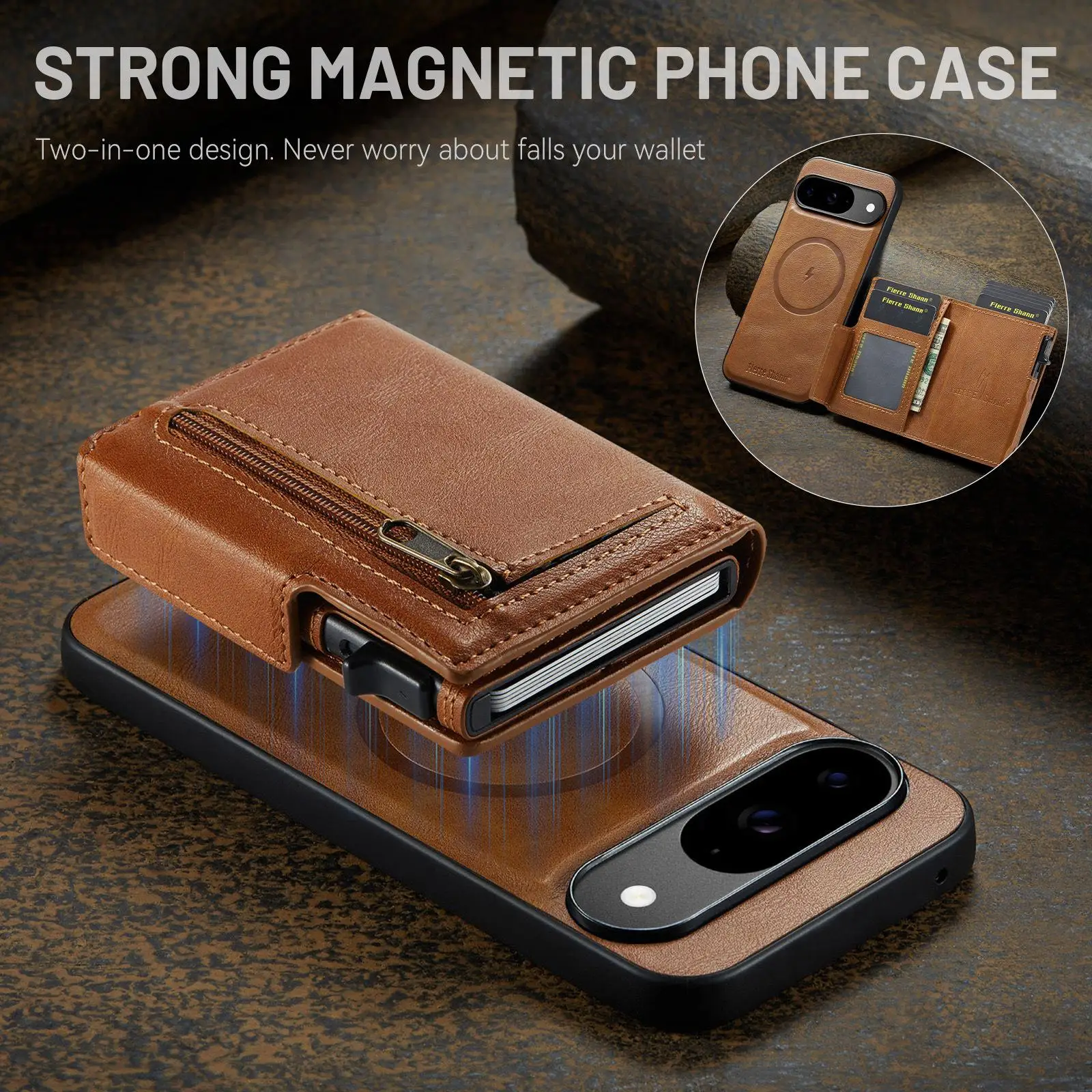 

Suitable for Google 10 Pro Zipper Wallet, automatic pop-up credit card box, PU leather magnetic wallet, leather bag