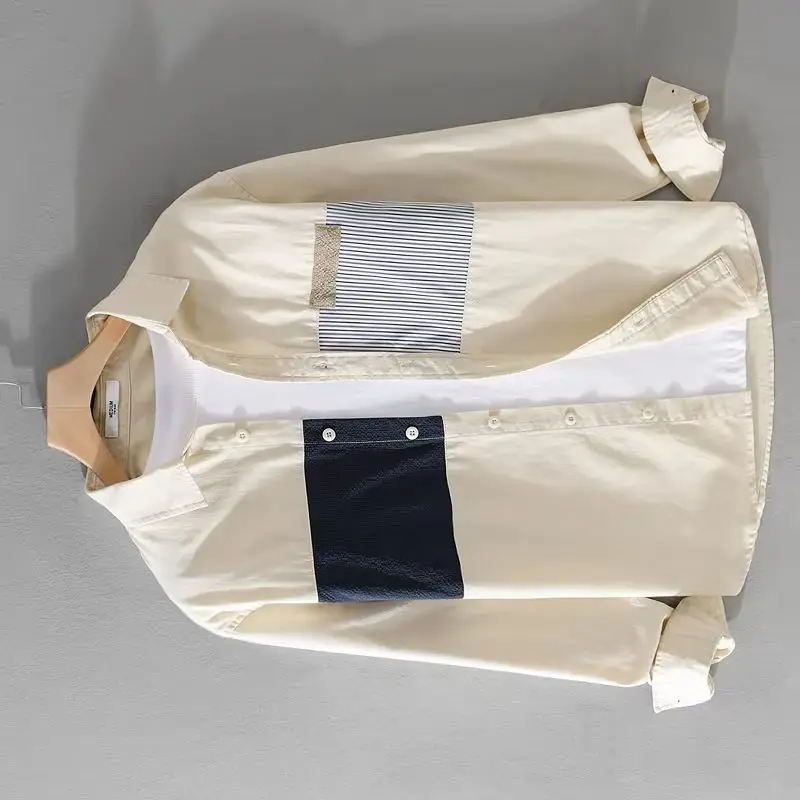 

Новая стильная итальянская качественная хлопковая рубашка с длинным рукавом и пэчворком для мужчин, модная удобная верхняя одежда больших размеров, Chemise Homme