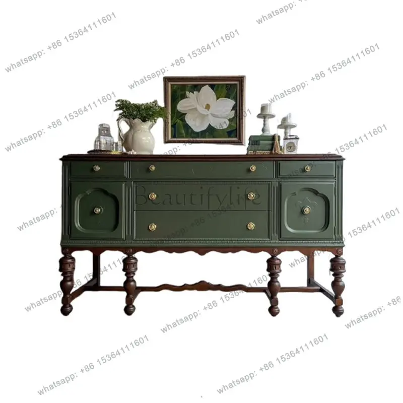 

2026French retro solid wood dining side cabinet American entry wall partition cabinet