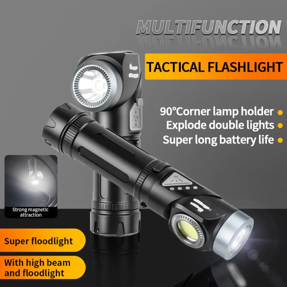 New 90°Rotatable Head LED Flashlight Strong Light Magnetic Torch with Pen Clip for Camping Maintenance Emergency Lighting