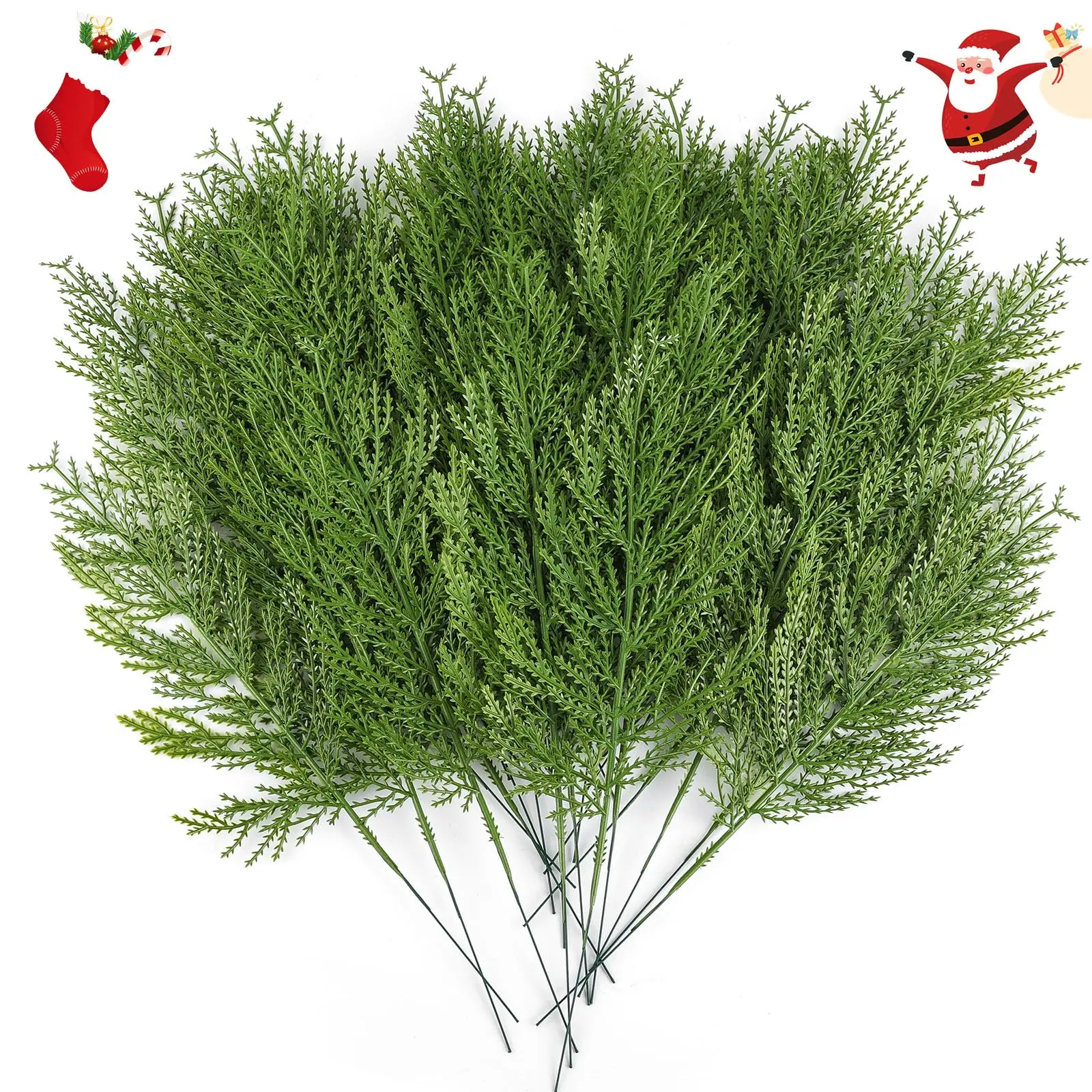 Artificial Cypress Branches, Faux Cedar, Spray Branches, Twig Stems, Pine Picks, Fake Greenery, Christmas, 2Pcs