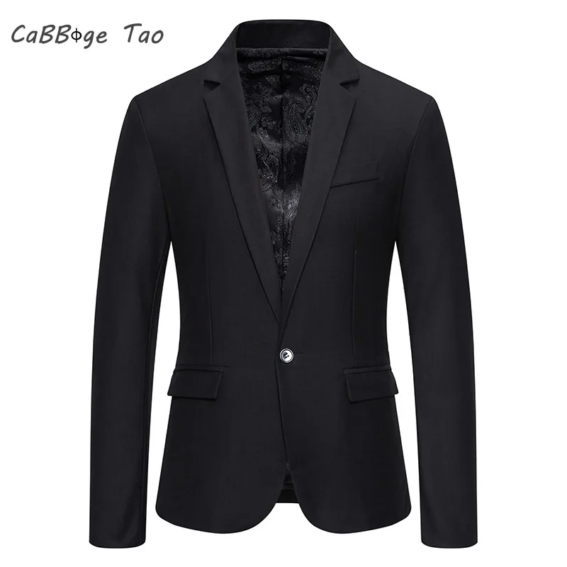 Spring New Men\'s Casual Slim Fit Solid Color Deep V-neck Suit Top